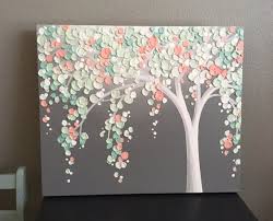 Mint Green And Peach Coral Art Textured Tree Nursery Art Original Painting On Canvas Select Your Size Coral Art Tree Art Unique Art Gifts