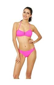 Yanlari Capraz Ipli Pembe Bikini Takim Bikini Pembe Mayolar