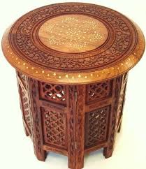 15 Hand Carved Small Round Side Table With Brass Inlay Indian Leaf Sheesham Carved Table Wooden Side Table Small Round Side Table
