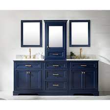 Double sink bathroom open shelf vanity with white cultured marble countertop, wax pine finish and black hardware at walmart and save. Milano 96 Double Sink Bathroom Vanity Modular Set In Blue Overstock 32184925
