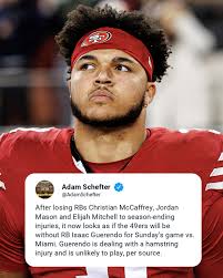 49ers running back Issac Guerendo is unlikely to play against the Dolphins,  sources tell Adam Schefter.