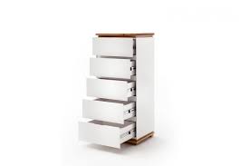 A la recherche de meubles design ? Commode Haute A Tiroirs Blanche Laquee Et Bois Massif Pour Salon