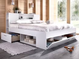 Tete de lit originale en bois. Lit Avec Rangements 160x200cm Leandre Coloris Blanc