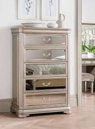 Delivery will be to a uk address only. Vida Living Jessica Champagne Mirrored 5 Drawer Tall Chest Cfs Furniture Uk