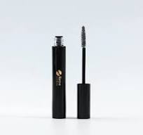 Botella de máscara de pestañas de vidrio reciclable negro brillante de lujo  personalizada 8ml con tapa de cepillo negra