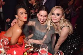 Fellow leading ladies emilia clarke and maisie williams also made an entrance at the affair. Sophie Turner Smolders At Game Of Thrones Premiere Along With Emilia Clarke And Maisie Williams Daily Mail Online