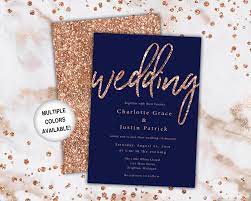 Rose Gold And Navy Wedding Invitations Printable Wedding Etsy Navy Wedding Invitations Wedding Invitations Printable Templates Printable Wedding Invitations