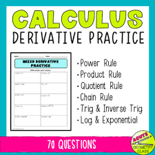 Derivative worksheets include practice handouts based on power rule, product rule, quotient rule, exponents, logarithms, trigonometric angles, hyperbolic functions, implicit differentiation and more. Calculus Derivative Worksheet By Acute Geometry Class Tpt
