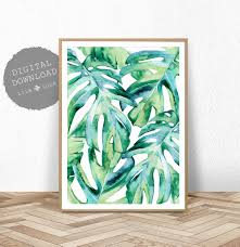 Palm tree drawing free download best palm tree drawing on. Leaf Print Digital Wall Art Download Printable Palm Leaves Monstera Teal Green Art Decor Large Living Room Watercolour Poster Painting