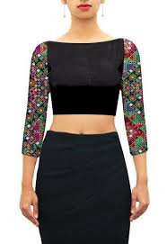 Black Boat Neck Crop Top Hob Design Boat Neck Kutch Beauty 11497 Blouse Designs Saree Blouse Designs Blouse Design Models