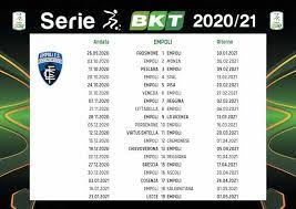 Dopo due anni, la squadra di alessio dionisi festeggia con due giornate di anticipo l'aritmetica promozione nella massima serie. Calendario Empoli 2020 2021 Tutte Le Partite Calciomagazine