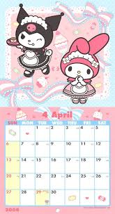 Sanrio My Melody And Kuromi 2008 Calendar Wall April In 2020 Hello Kitty Printables Cute Calendar Hello Kitty Themes