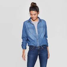 Aliexpress carries many jeans shirt woman denim blouse sleeve related products, including jean shirt for lady , jeans shirt plus size 2018 , jean shirt female summer , blue jean shirt for woman , jeans shirt for womens autumn , denim jean shirt for women , white jean shirt for men. Women S Long Sleeve Labette Denim Woven Shirt Universal Thread Blue S Target