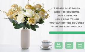 This video is about how i made a fake flower arrangement for my bedroom! Amazon Com Sunlightam Artificial Flowers Budding Fake Flowers 9 Heads Silk Roses Bridal Home Garden Office Dining Table Wedding Decor White Gold Home Kitchen