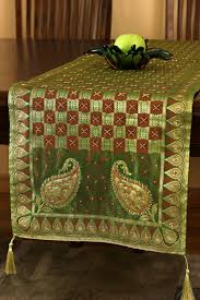 Stunning Indian Embroidered Green Table Runner Awesome Sophisticated Hand Embroider Embroidered Table Runner Indian Inspired Bedroom Indian Inspired Decor