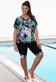 Chlorine Resistant Lilypad Long Bike Short Set Plus Size Swimwear Plus Size Swimsuits Women Swimsuits