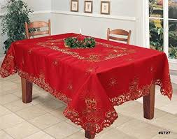 Creative Linens Holiday Christmas Embroidered Poinsettia Candle Bell Tablecloth With Napkins Red Gold Holiday Tablecloths Christmas Table Cloth Table Cloth