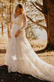 Elegant Country Style Plus Size Lace V Neck A Line Illusion 3 4 Sleeve Court Train Wedding Dress Wedding Dresses Vintage Country Lace Wedding Dress Vintage Wedding Dress Long Sleeve