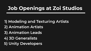 Job Openings Of 3d Artists And Unity Developers At Zoi Studios Job Opening Job Unity Developer