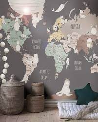 Colourful World Map Ii Little Hands Kid Room Decor Kids Room Wall Room Wallpaper