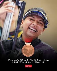 A second ISSF World Cup medal of 2025 for Sift Kaur Samra 👏 After middling  series throughout the kneeling and prone series, an excellent standing  series ensures the Indian finished third.
