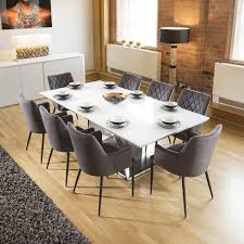 Huge 8 Seater Dining Set 2 2mt White Glass Top Table 8 Carver Grey In 2020 8 Seater Dining Table White Round Kitchen Table Modern Dining Table