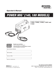 Reliable operation at the high wire feed speeds aluminum welding. Power Mig 140 180 Models Manualzz
