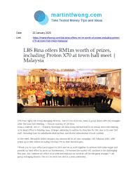 Malaysia and the world bank group brochure. Lbs Bina Offers Rm1m Worth Of Prizes Including Proton X70 At Town Hall Meet Mgb Berhad
