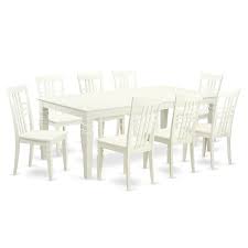 Crafted from solid pine wood with a white finish, this set gets a little more comfortable with upholstery in a contrasting tone. Darby Home Co Beesley 9 Piece Linen White Wood Dining Set Wayfair
