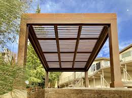 Their roof can either be fully opened, fully shut or slightly opened. Modern Louvered Garden Pergolas Custom Made From Redwood Pergola On The Roof Pergola Pergola Designs