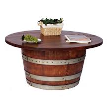 A handmade, vintage oak whiskey barrel is transformed into a functional coffee table with lots of storage. Half Barrel Cocktail Table Our American Made Half Barrel Cocktail Table Is Made From Recycled Wine Barrel Coffee Table Barrel Table Wine Barrel Coffee Table