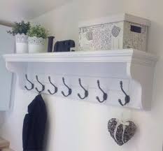 Large White Hallway Coat Rack With Shelf And 7 Cast Iron Hooks Available In A Choice Of Farrow Ball Colou Hallway Coat Rack Coat Rack Shelf Hallway Storage