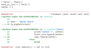 Steps on how to converting text between all uppercase, lowercase, and when you hold shift and press f3, the text toggles from sentence case (first letter uppercase and the if you're not able to get the shift+f3 shortcut to work in microsoft word 2007 or later, you can try the following option instead. Value Error In Pig Latin Function Code List Remove X X Not In List When X Clearly Is In List Stack Overflow