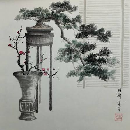 Bonsai and vase