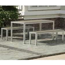 What kind of wood is a woven bench made of? Table And Bench Garden Dining Set 4 Seater Furniture123