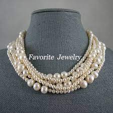 4mm And 12mm 18 19 Inches 6 Row Aa White Natural Freshwater Pearl Necklace Pearl Necklace Wedding White Freshwater Pearl Necklace Wedding Jewelry