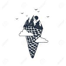 Hand Drawn Travel Badge With Mountains As An Ice Cream Textured Ice Cream Tattoo How To Draw Hands Travel Drawing