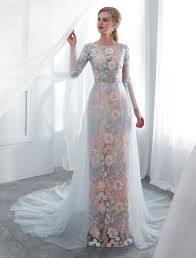New styles at hebeos.com, we carry the latest trends in wedding dresses to show off that fun and flirty style of yours. Colored Wedding Dresses Baby Blue Lace Long Sleeve Bridal Dress With Train Milanoo Com