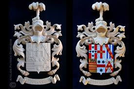 History, historical, research, surname, origin, family shield, code of arms, genealogy, escudo, wappen, heraldic, clan, badge, shields, coats, irish. Ornamental Woodcarver Patrick Damiaens Wooden Carving Of Family Coat Of Arms Crests Carved Family Crests Heraldic Carving Custom Carved Wood Plaque