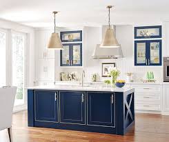 White Kitchen With A Custom Blue Kitchen Island Kitchen Trends Omega Cabinetry Blue Kitchen Cabinets