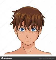 Porträt Gesicht Manga Anime Junge blaue Augen braune Haare  Stock-Vektorgrafik von ©jemastock 137289766