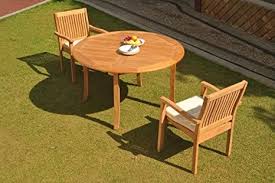 Teakstation 2 Seater Grade A Teak Wood 3 Pc Dining Set 52 Quot Round Table And 2 Leveb Stacking Arm Chairs Tsdslvi In 2020 Dining Set Teak Teak Wood