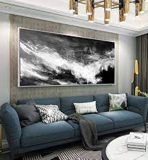 Large Abstract Painting Horizontal Wall Art Black White Painting Handmade Large Wall Art Wall Decor Art Large Canvas Art Grey Painting In 2021 Horizontal Wall Art Large Abstract Painting Painting Horizontal