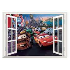 Fange Diy Removable Pixar Cars Lightning Mcqueen 3d Window View Art Mural Vinyl Wall Stickers Kids R Kids Room Wall Stickers Wall Stickers Kids Diy Wall Decals