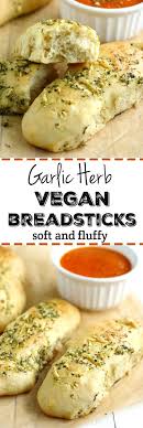 Vegan Garlic Herb Breadsticks With Marinara Sauce The Pretty Bee Recipe Vegan Recipes Vegan Dishes Vegetarian Vegan Recipes
