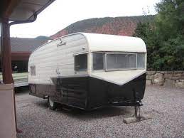 vintage 1961 shasta glamper camper in black white tin can tourist glamper camper retro trailer
