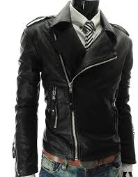 Handmade Men Black Biker Leather Jacket With Long Double Collar Men Front Zip Pockets Long Double Collar Biker Leather Jacket Only 159 99