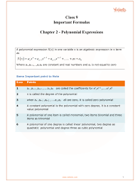 Cbse Class 9 Maths Chapter 2 Polynomials Formulas Polynomials Math Algebraic Expressions