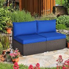 Maforob outdoor patio furniture set rattan sectional sofa couch pe wicker adjustable chaise lounge with tempered glass tea table and removable cushions, beige. Gymax 2pcs Patio Sectional Armless Sofas Outdoor Rattan Furniture Set W Cushions Walmart Canada