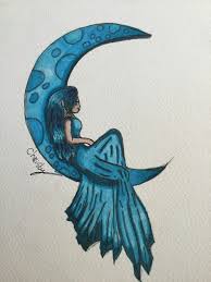 Fairy Sitting On Crescent Moon Aesthetic Things To Draw Blue Marker Drawing On White Background In 2020 Drawings Colorful Drawings Art
